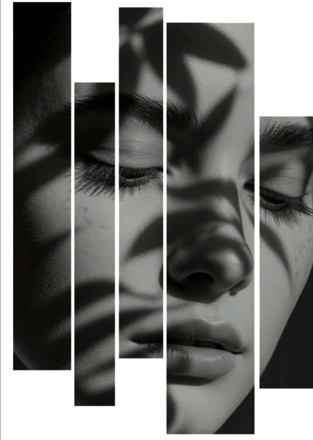 Retrato de mujer dividido en fragmentos en blanco y negro